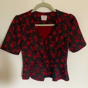 Anthropologie Red black floral top